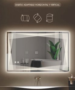 Espejo rectangular táctil con iluminación regulable y función antivaho.