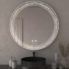 Espejo redondo con luz LED regulable y grabado láser inteligente para baño.